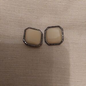 Chico's Gunmetal And Tan Geometric Clip-on Earrings